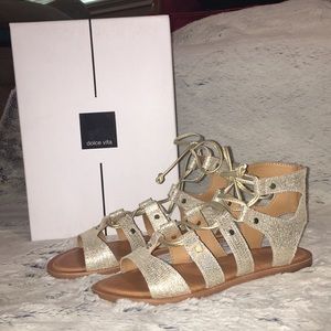Dolce Vita Gold Leather Gladiator Sandals NIB